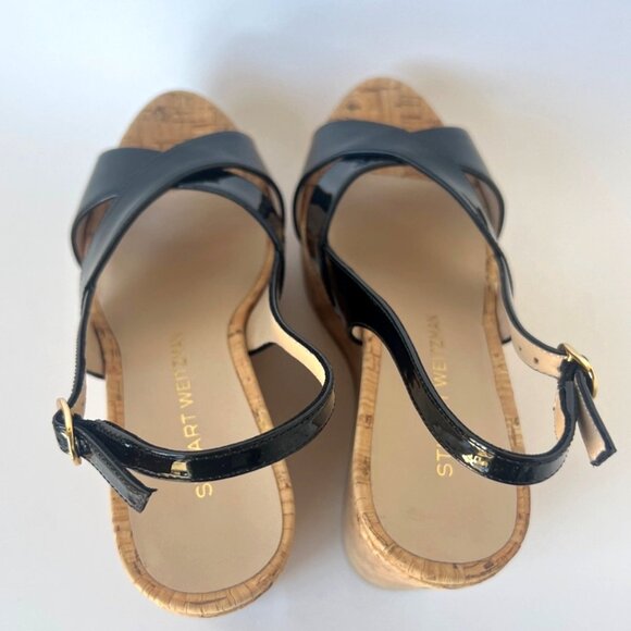 Stuart Weitzman Dayna Wedge Sandals Black Patent Leather Size 37 US6.5B - Picture 5 of 13